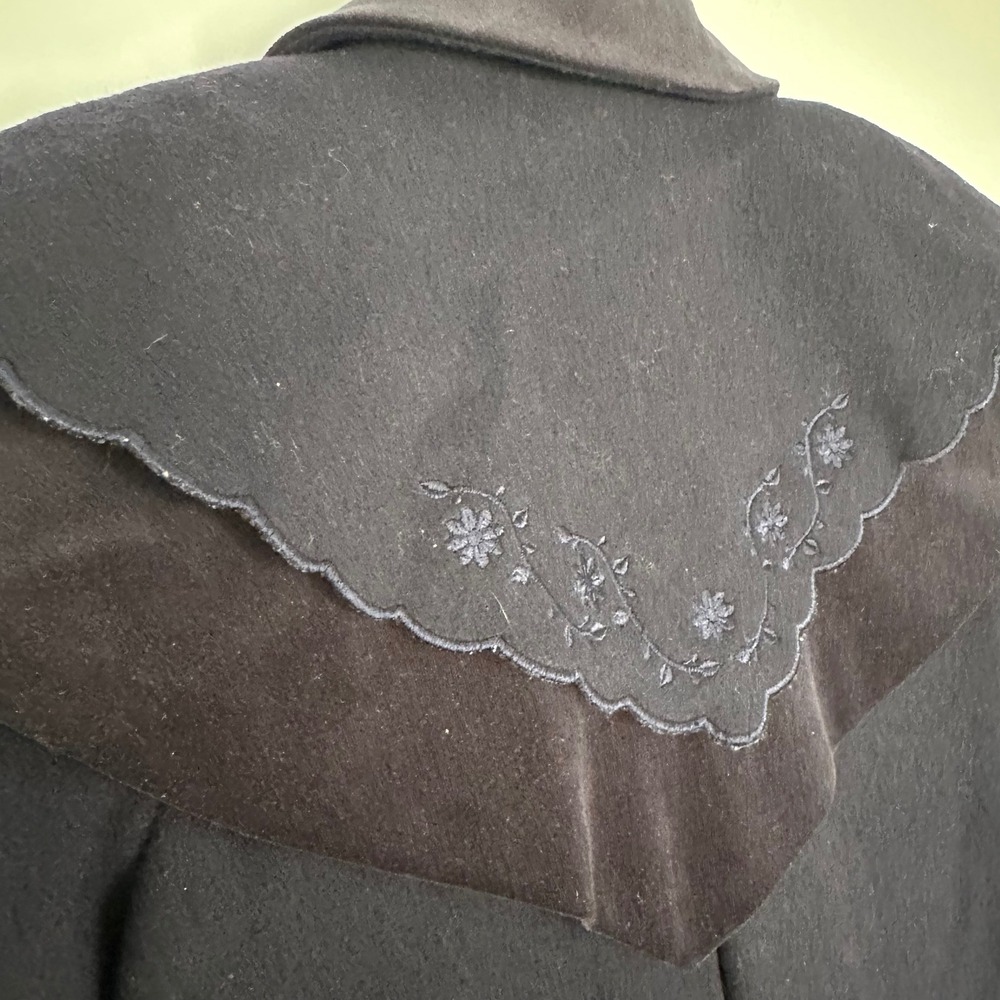 Rothschild Coat Set Girls 3T Navy Blue Vintage Wool Velvet Cape Hat Embroidery - Picture 6 of 15